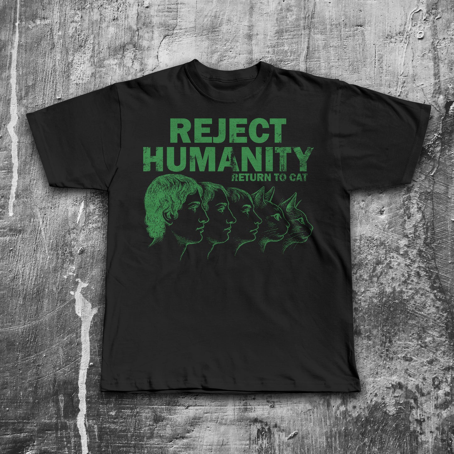 Reject Humanity Return to Cat Shirt, Weird Graphic Tee, Feline Evolution Meme T-Shirt, Gift for Men and Women, Ironic Shirts,