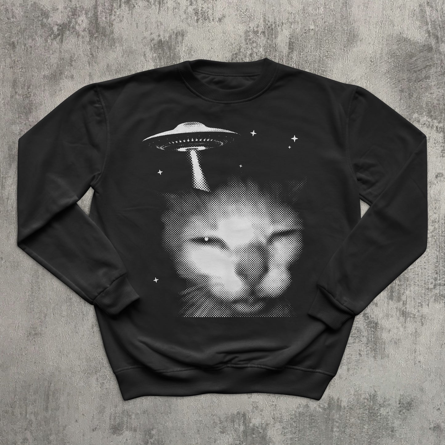 Funny Cat Alien Invasion Graphic Sweatshirt, Y2k Retro Sweater, Ugly Sweaters, Weird Cats Top
