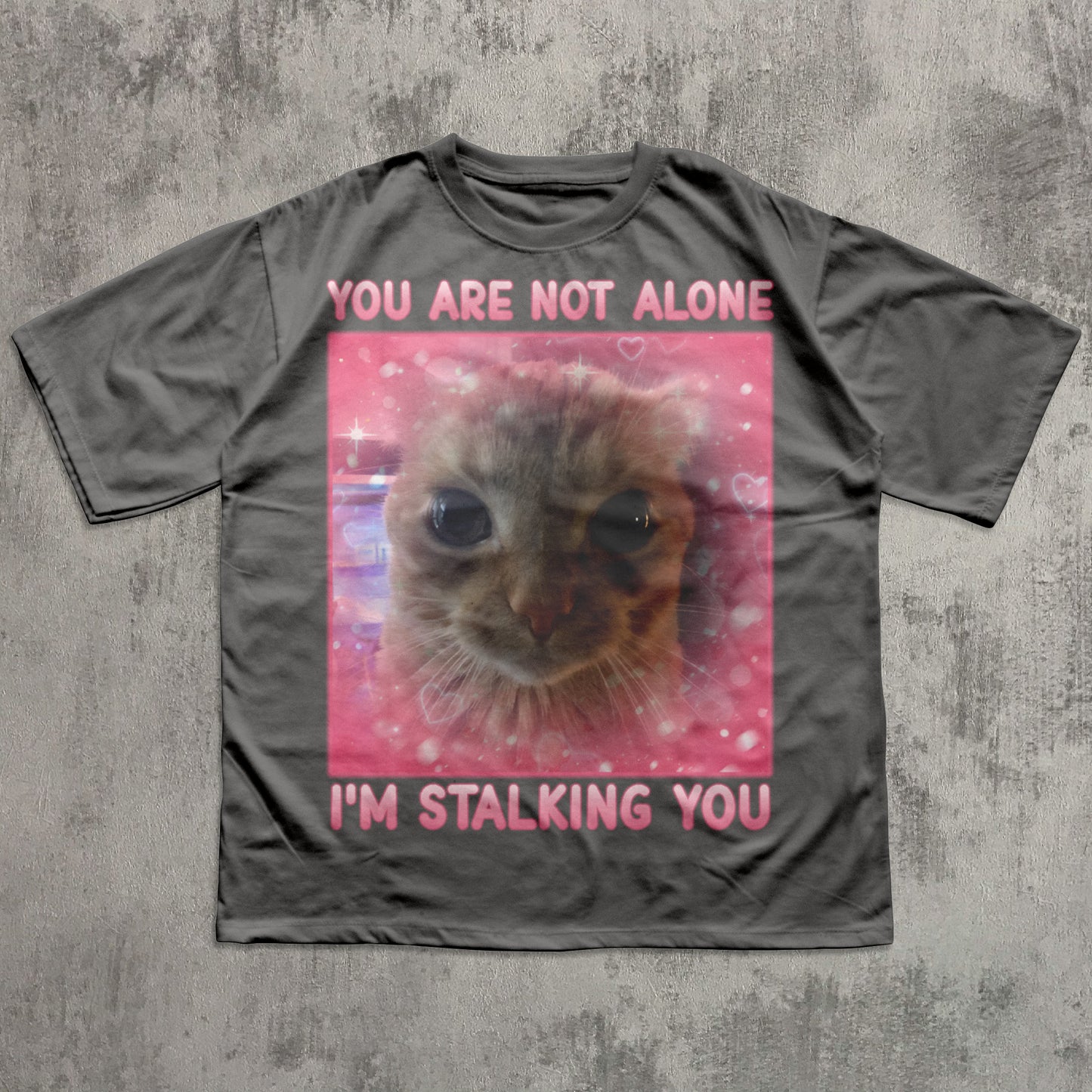funny Gray t-shirt with a cat graphic and text on a textured gray background
