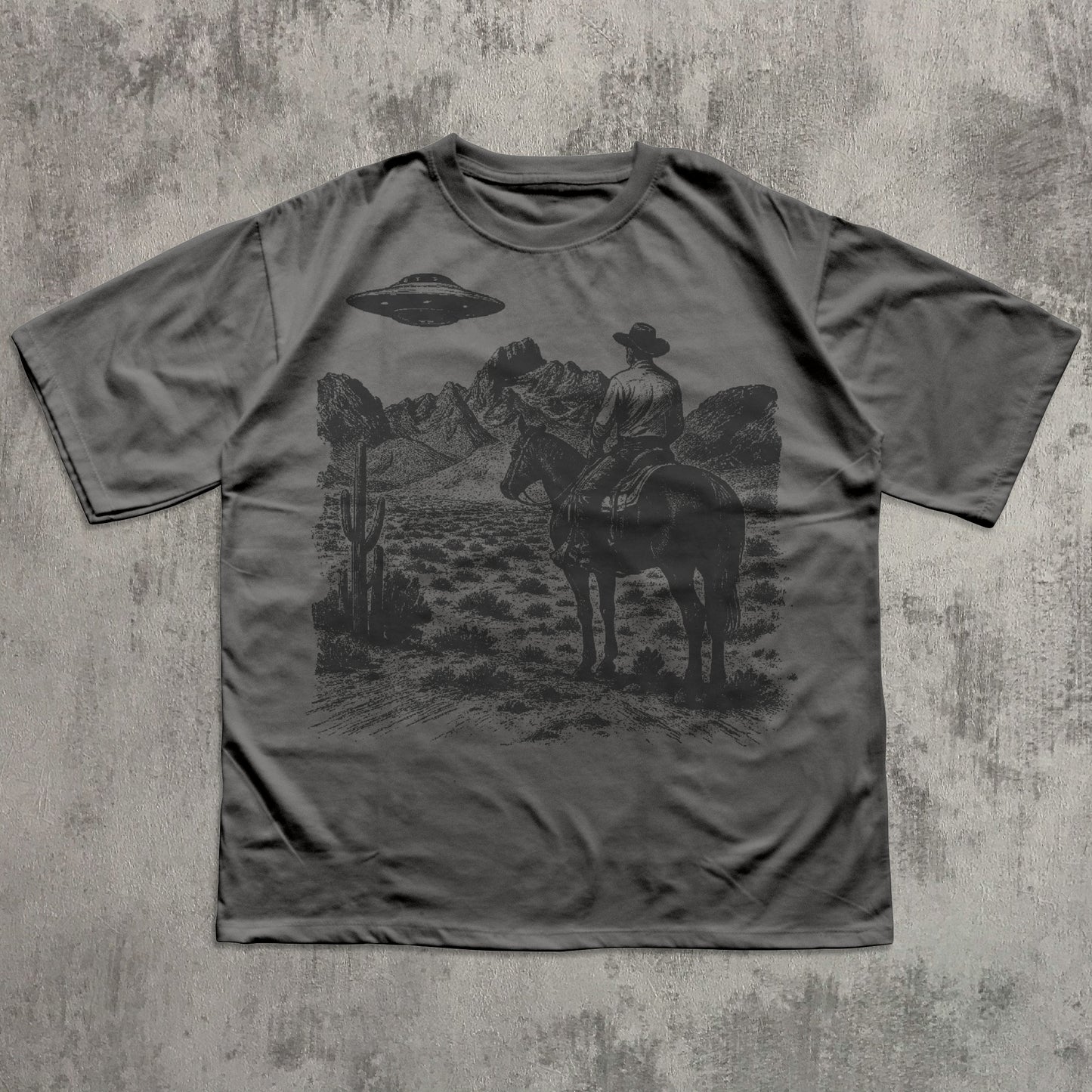 Western Cowboy UFO Tshirt, Vintage Cowboy Alien T-shirt