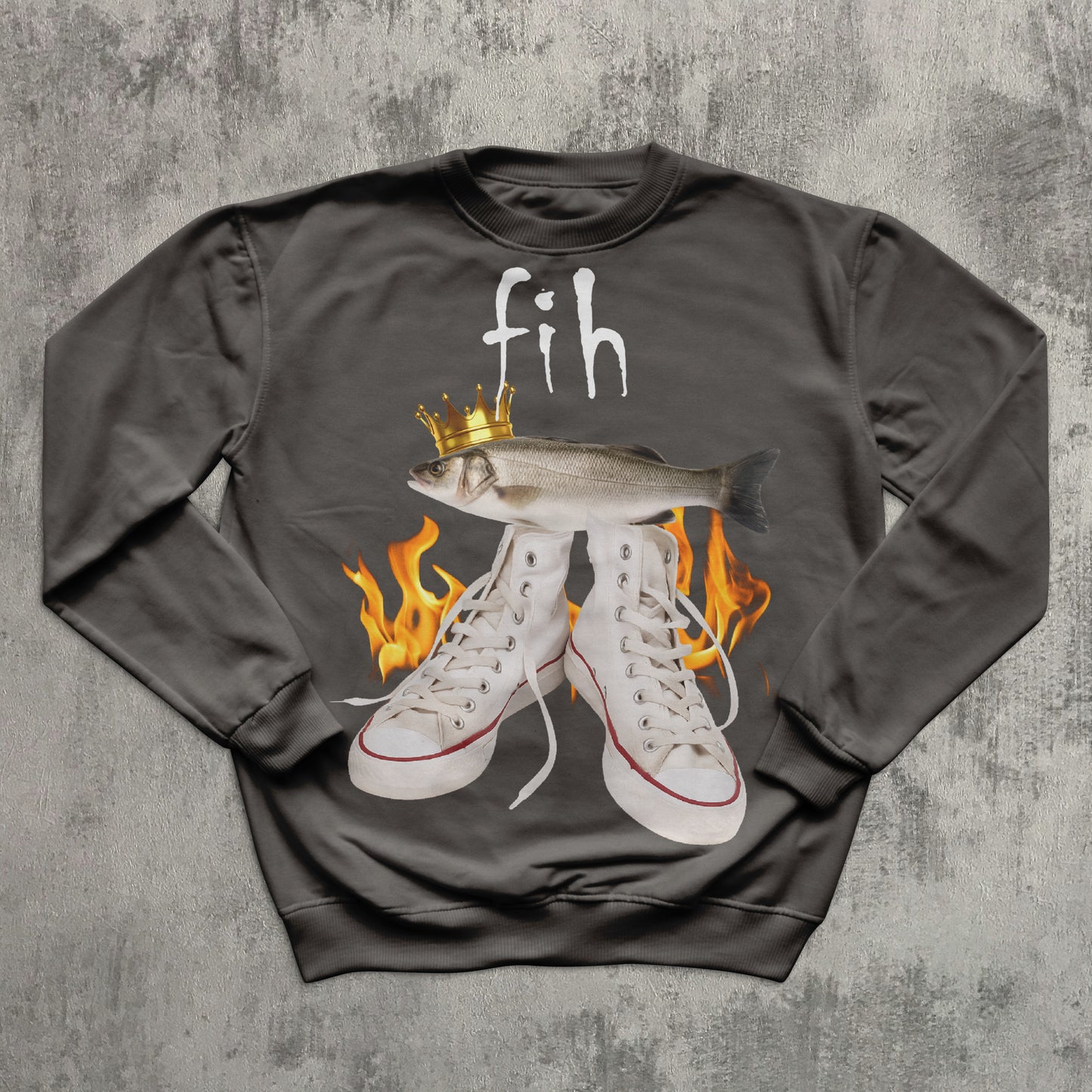 Fih Funny Meme Sweatshirt, Fish Sweatshirts, Unhinged Clothes, Ironic Tops, Stupid Gifts, Weird Top, Brainrot Sweater, Silly Sweaters