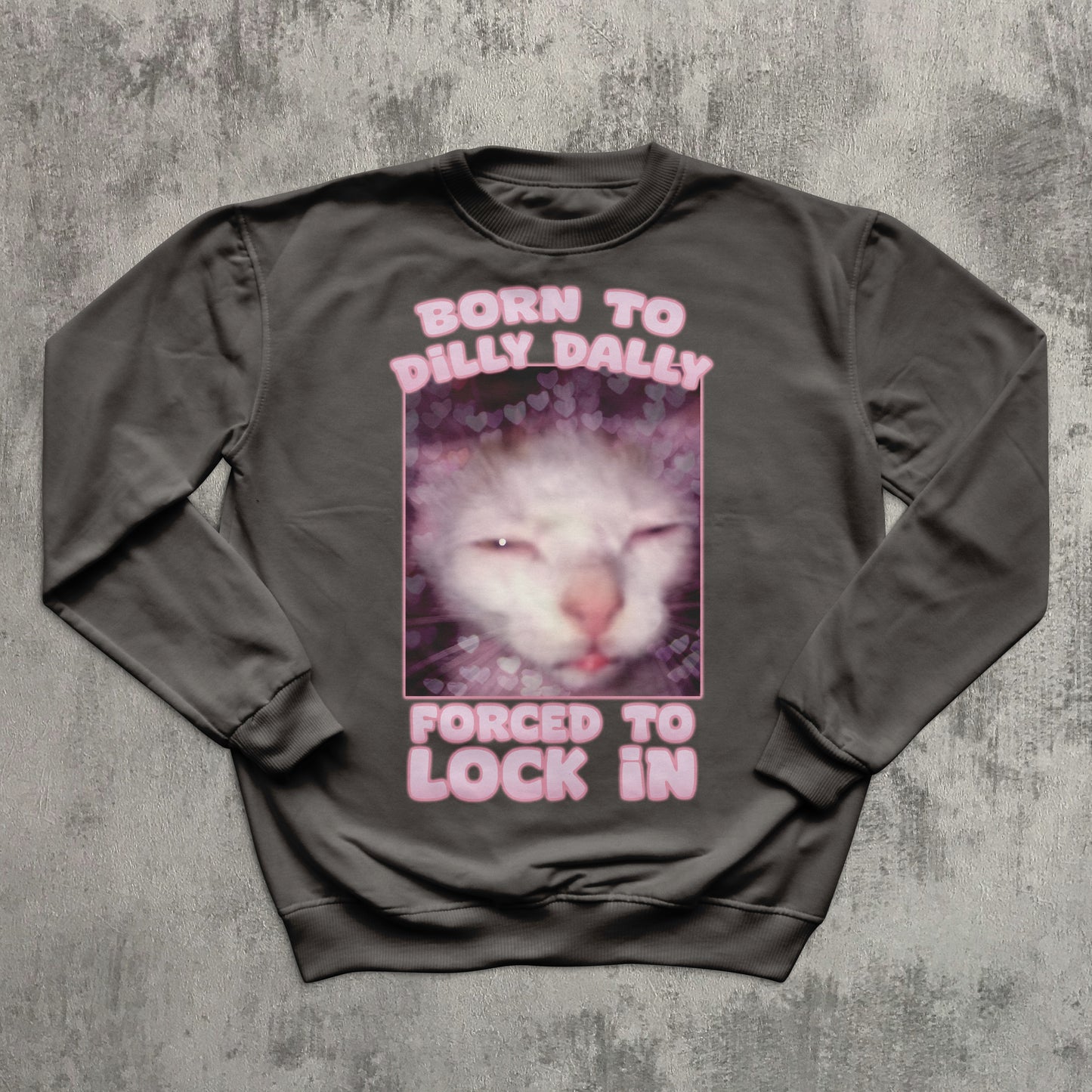 Born to Dilly Dally Forced To Lock In Funny Cat Meme Sweatshirt, Silly Cats Sweater, Ugly Sweathirts