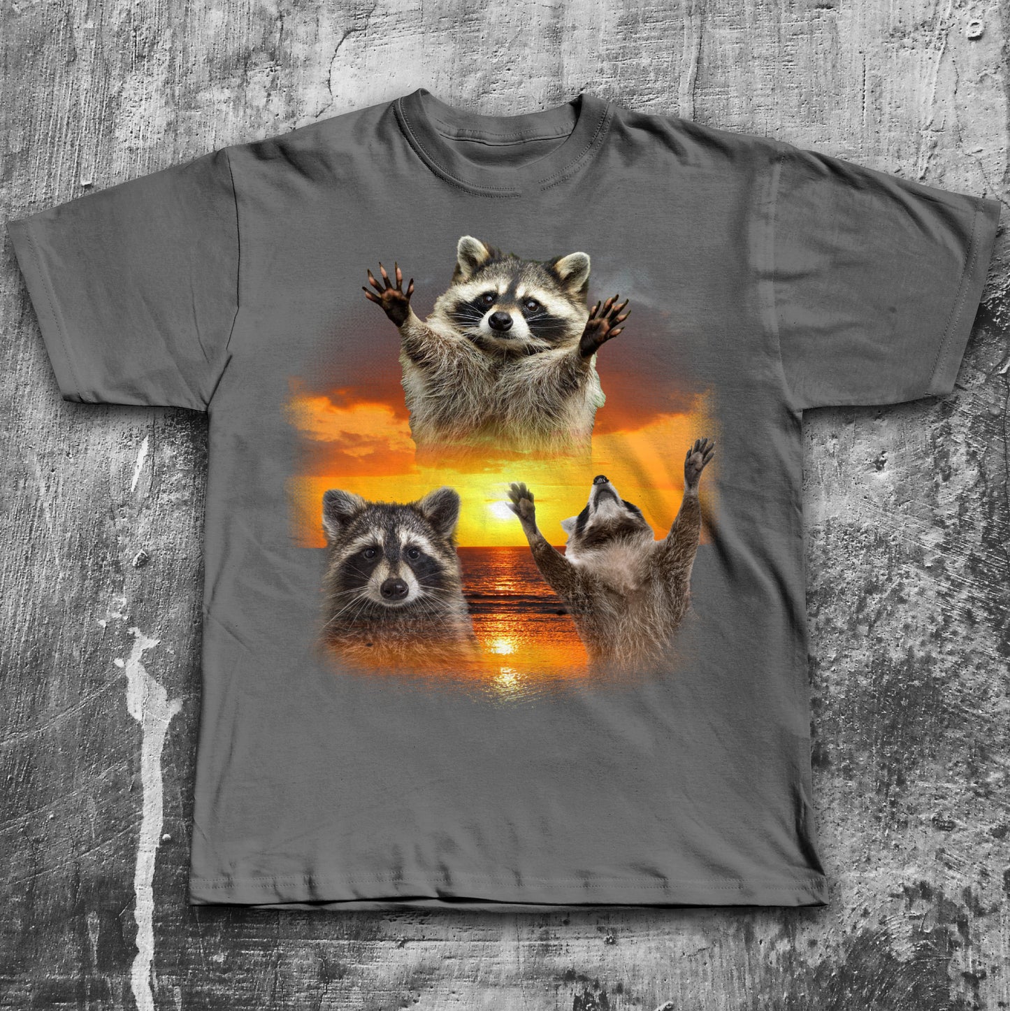 90s Retro Raccoons Sunset T-shirt