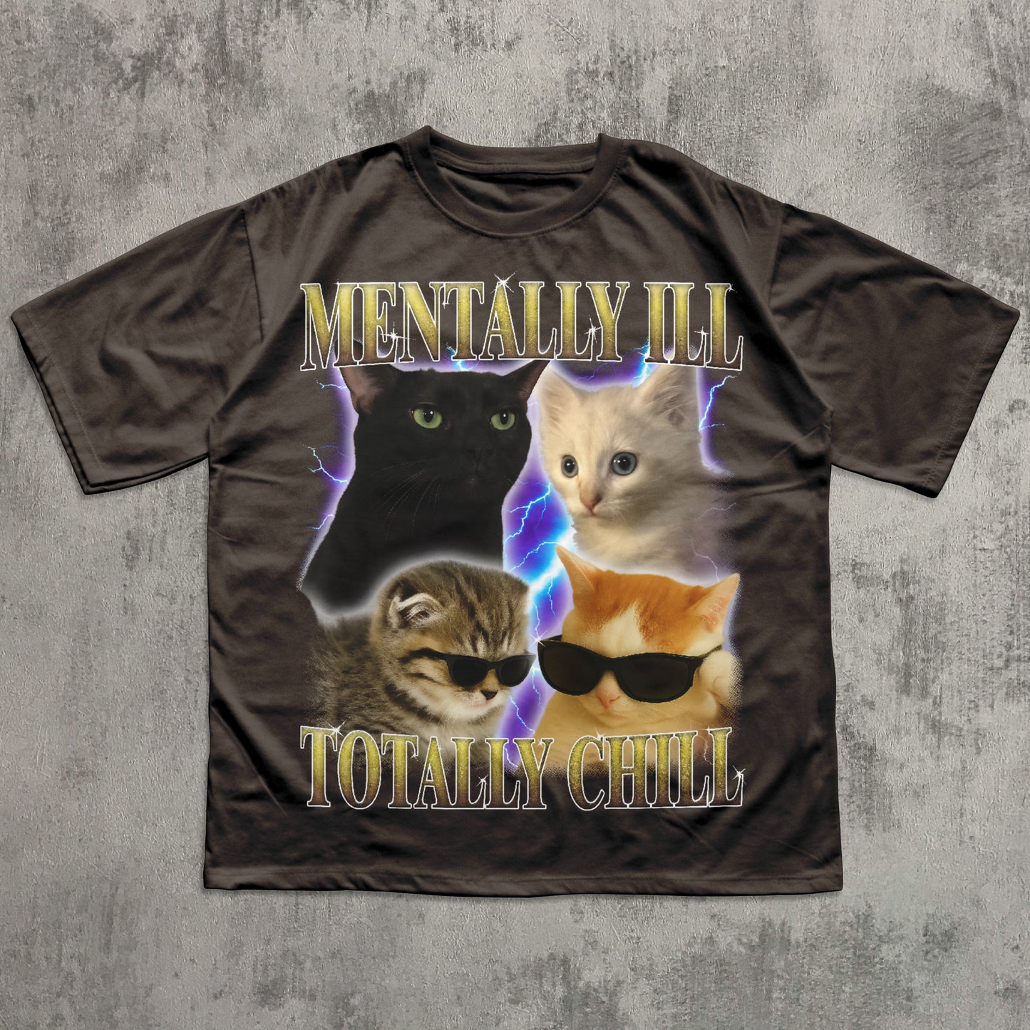 Mentally Ill Totally Chill Funny Cats Shirt, Vintage Graphic Cat T-shirt, 90s Retro Bootleg Tee