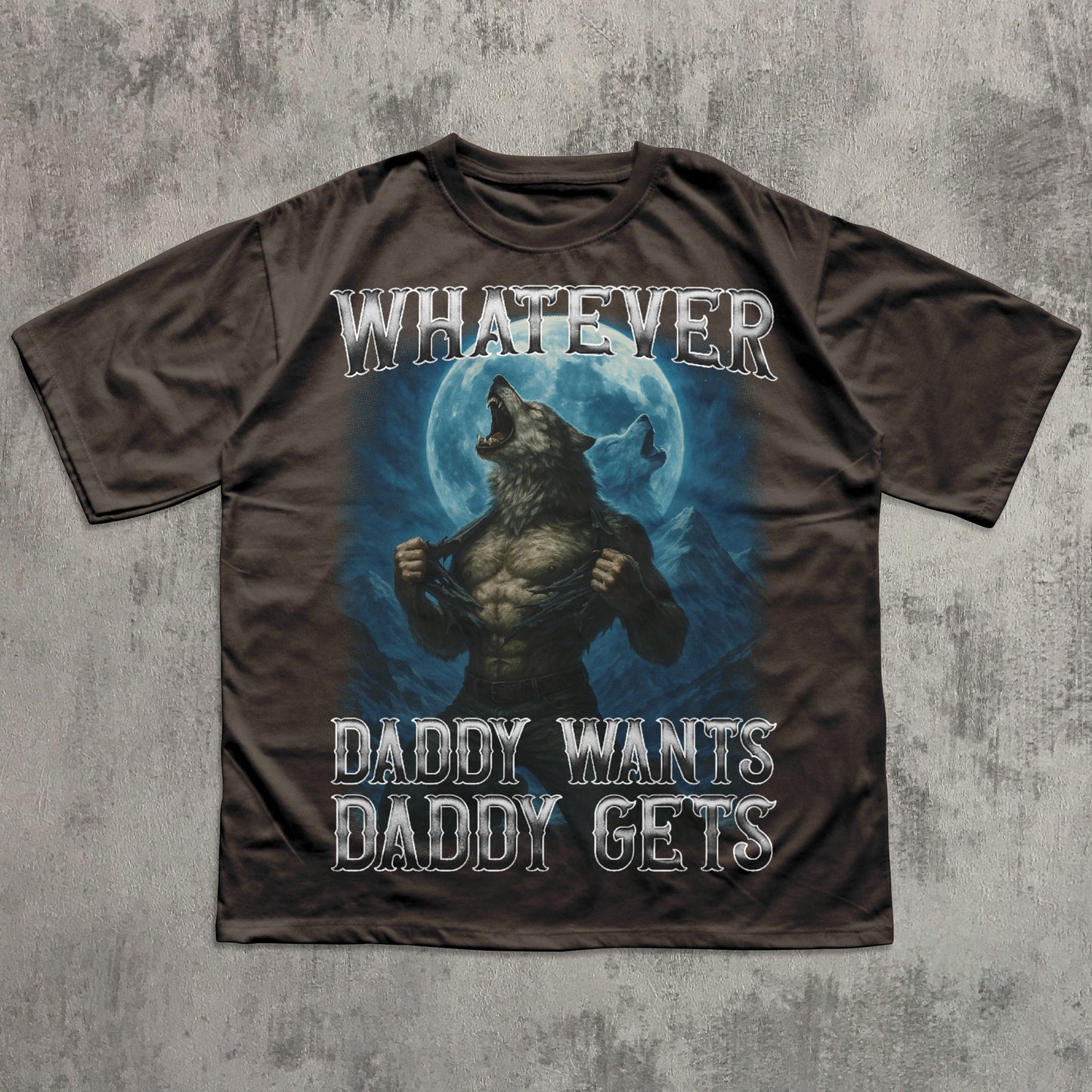 T-shirt with a graphic of a bear and text on a textured gray background