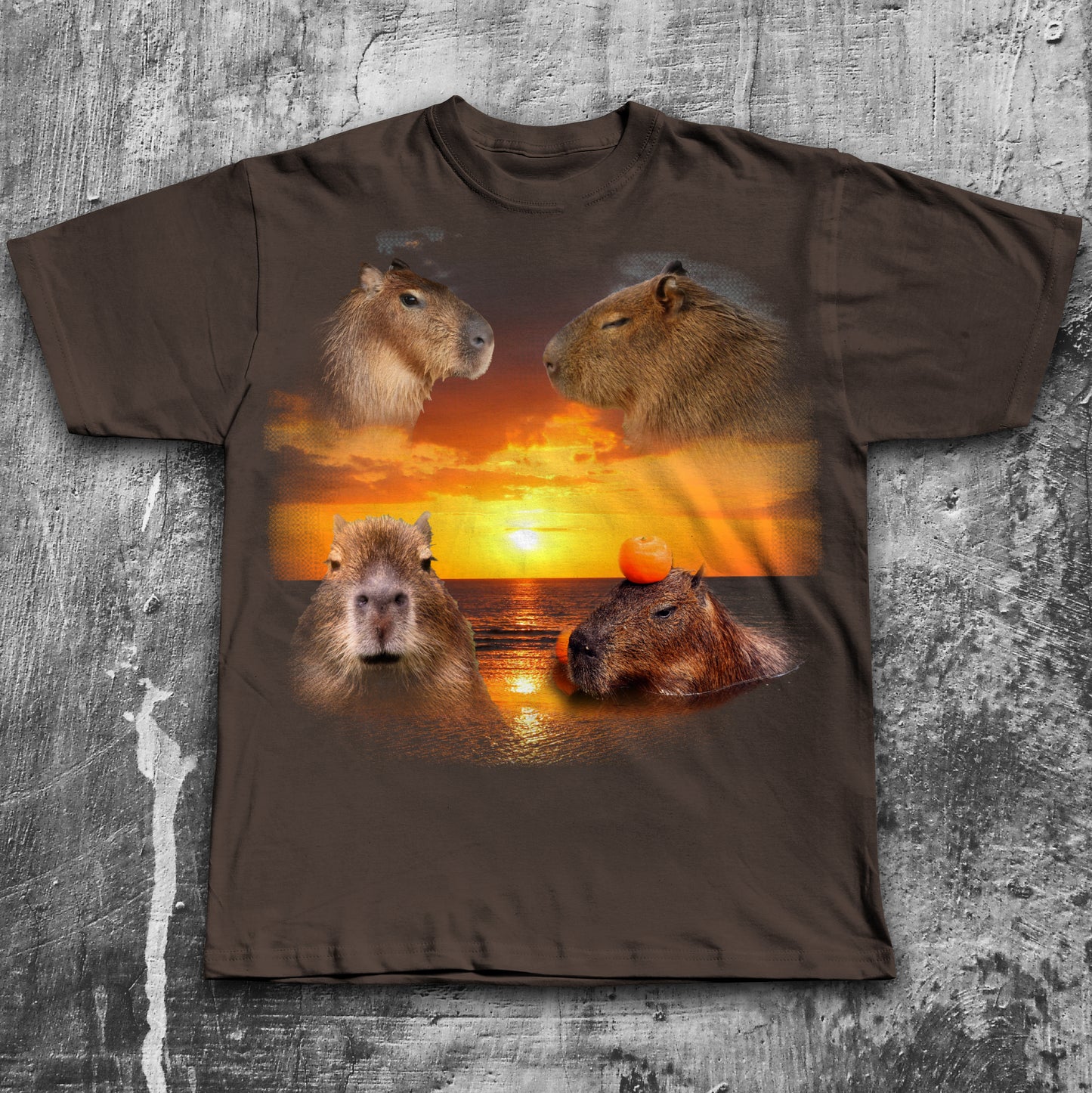 Funny Capybara Sunset Meme T-shirt