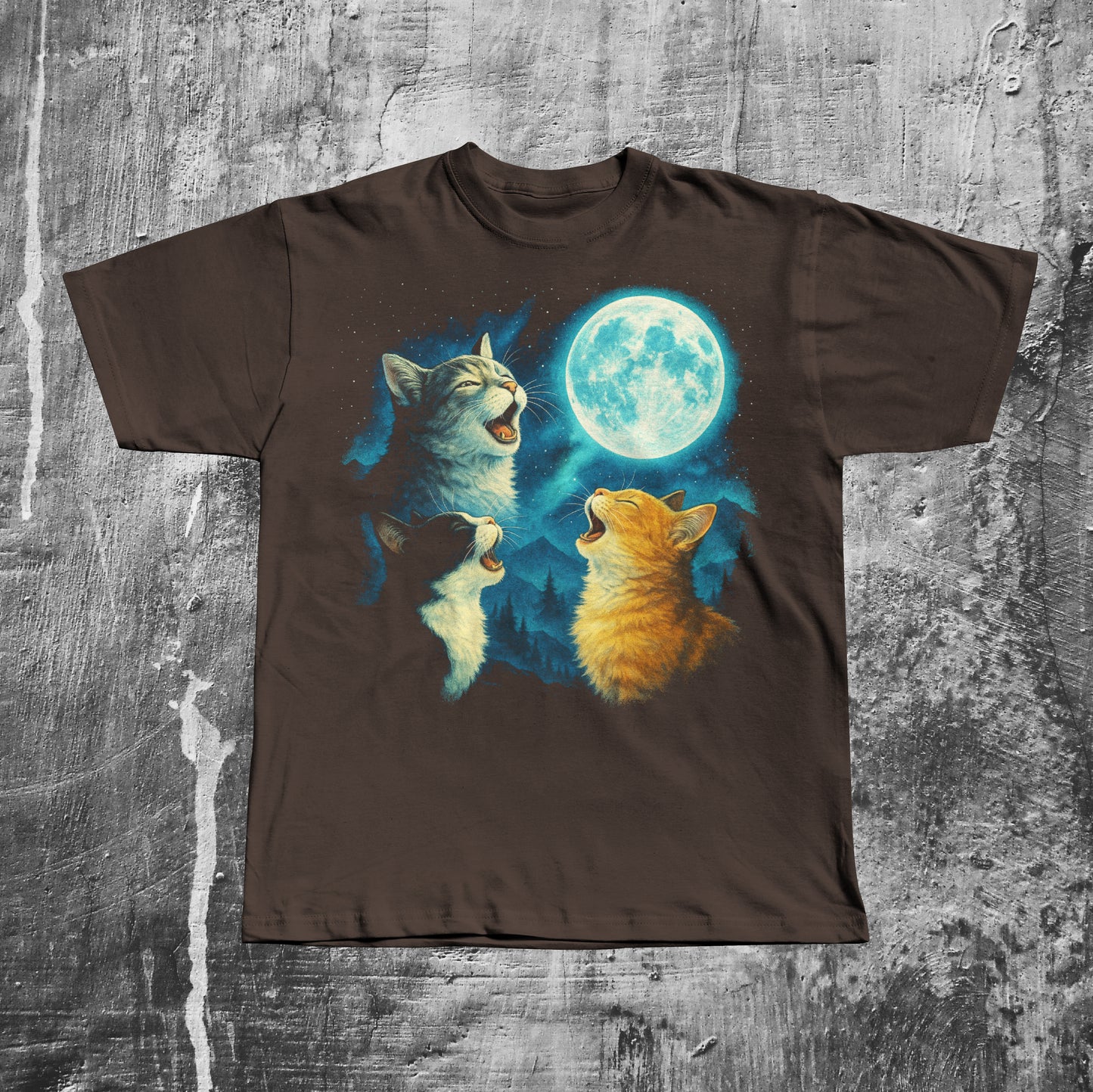 90s Retro Cats Meowing to the Moon T-shirt, Graphic Tee