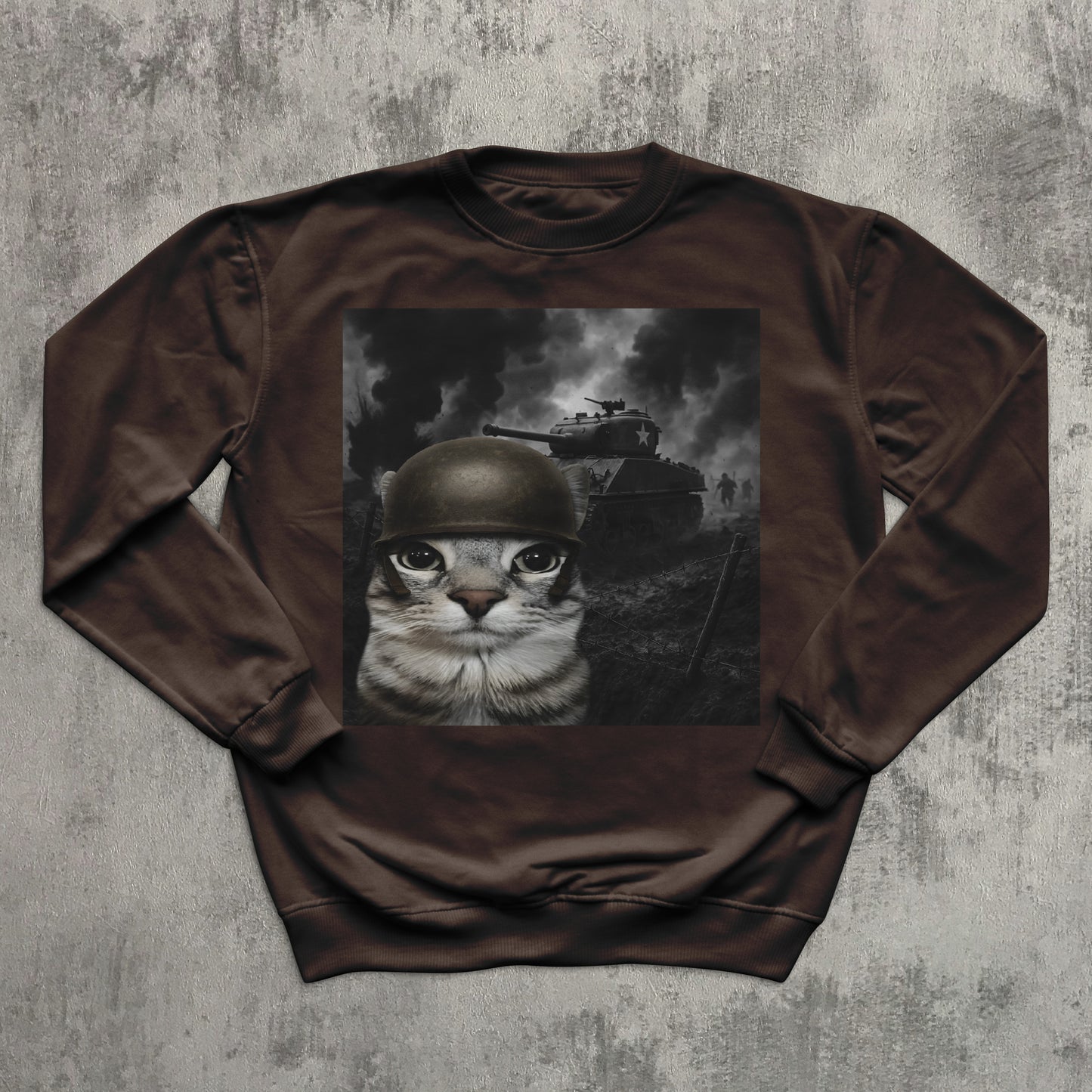 Cat in Battlefield Funny Meme Sweatshirt, Stupid Gifts, Silly Cats Sweater, Kitten Soldier Sweatshirts, Weird Tops, Ugly Sweaters, Cat Lover