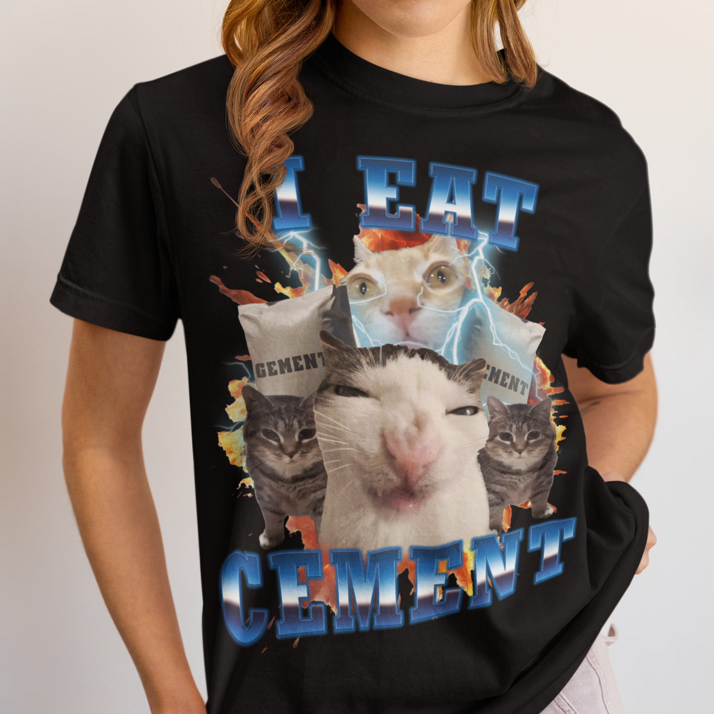 I Eat Cement Funny Cat Meme Tee Shirt