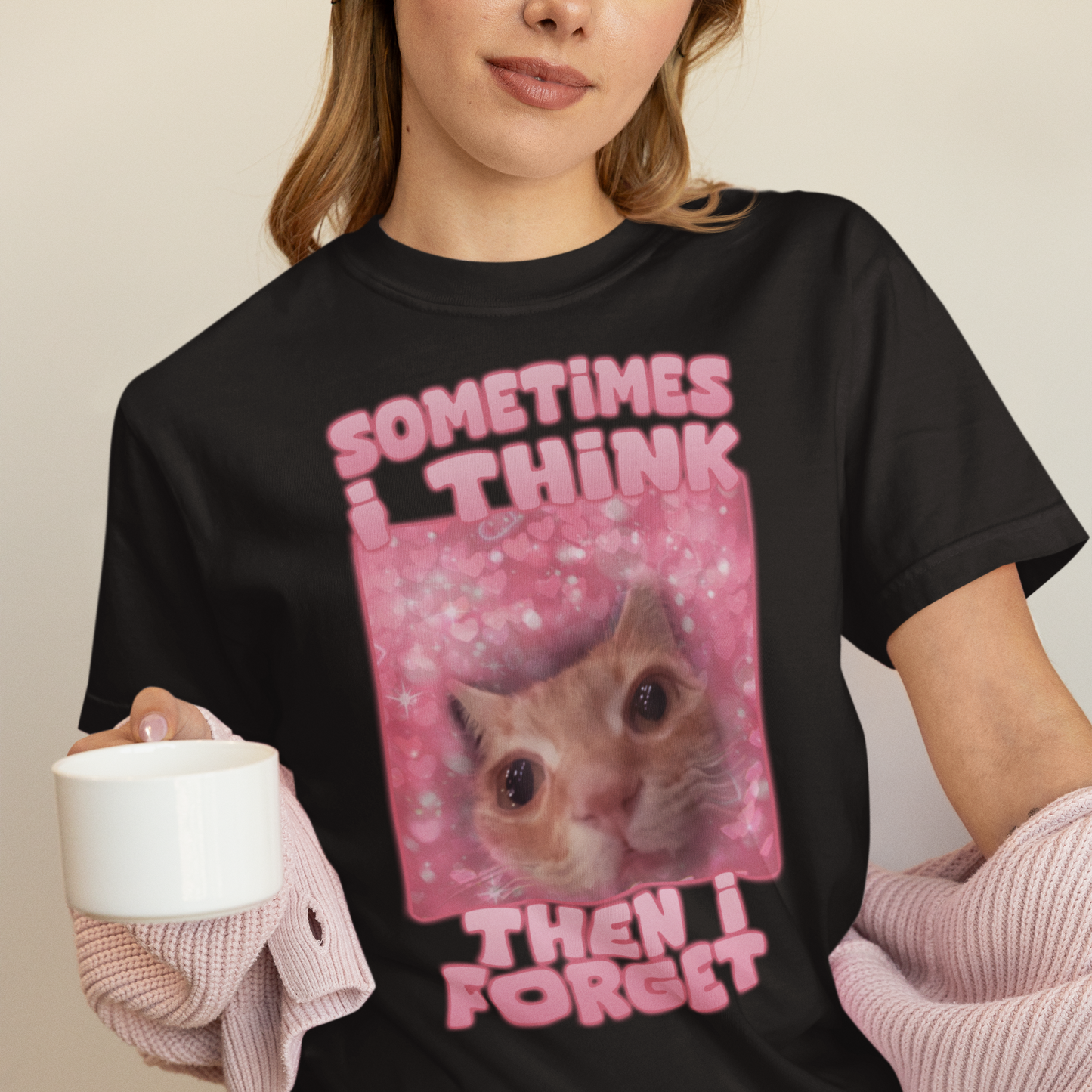 Sometimes i think then i forget Funny Cat Meme T-Shirt