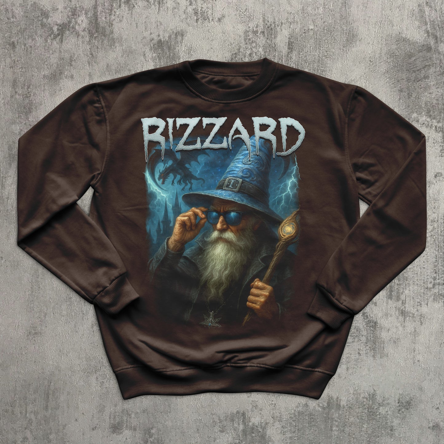 90s Retro Rizzard Wizard Vintage Fantasy Wizard Dragon Catstle Sweatshirt, Funny Alpha Wizard Top, Dark Art Castle Magic Rizz Sweater, Gifts