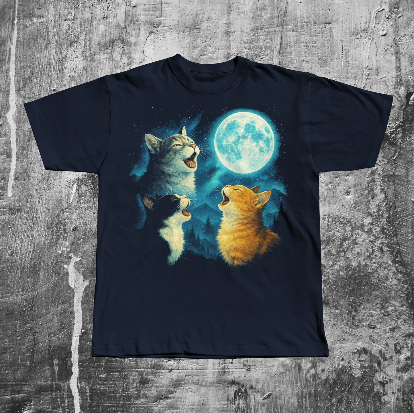 90s Retro Cats Meowing to the Moon T-shirt, Graphic Tee