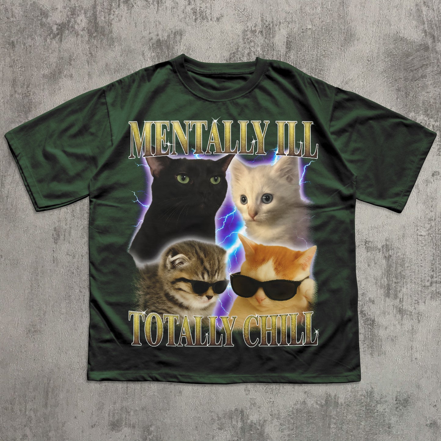 Mentally Ill Totally Chill Funny Cats Shirt, Vintage Graphic Cat T-shirt, 90s Retro Bootleg Tee