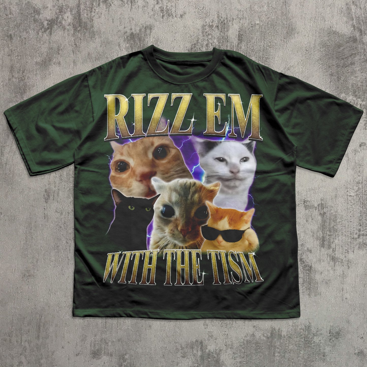 Rizz Em With The Tism Vintage Graphic Tee, Retro 90s Funny Cat Meme Shirt, Weird Shirts