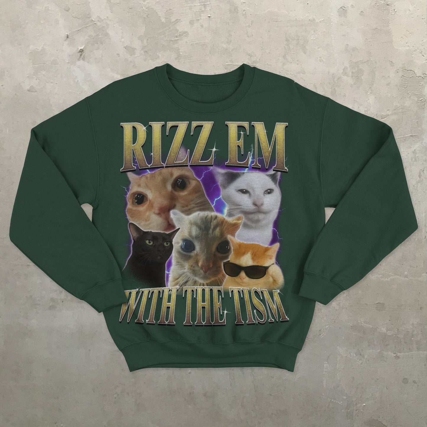 Rizz Em With The Tism Funny Cats Sweatshirt, Meme Sweater, Silly Cat Sweatshirts, Ugly Sweaters