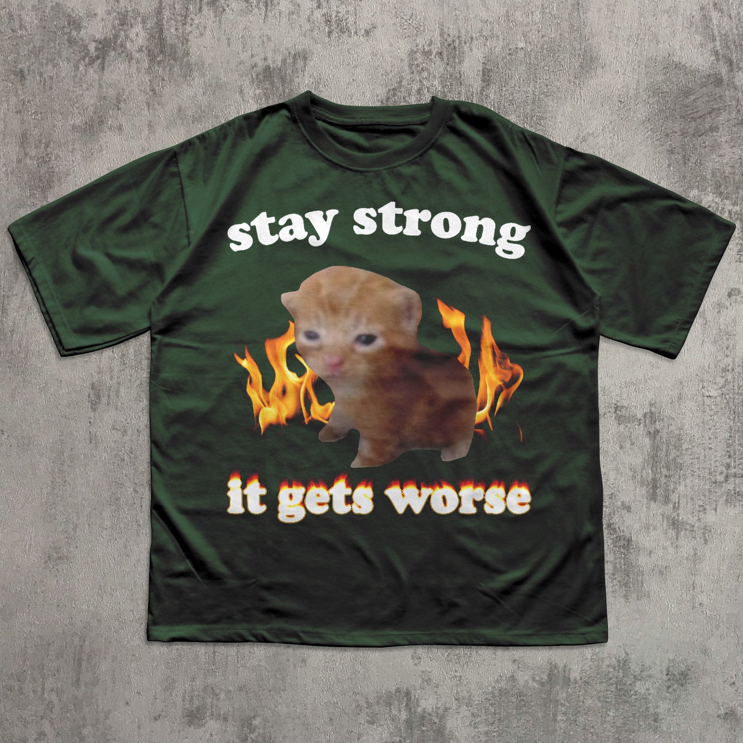 Stay Strong It Gets Worse Funny Cat Meme T-shirt, Silly Cats Shirt, Kitten Tee, Brainrot Clothes