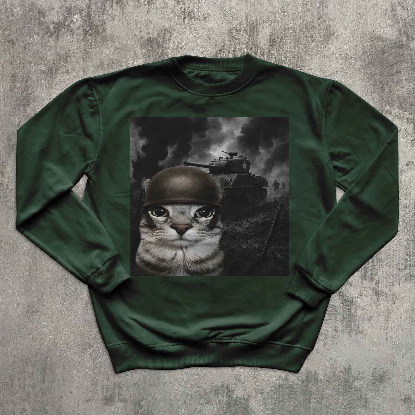 Cat in Battlefield Funny Meme Sweatshirt, Stupid Gifts, Silly Cats Sweater, Kitten Soldier Sweatshirts, Weird Tops, Ugly Sweaters, Cat Lover