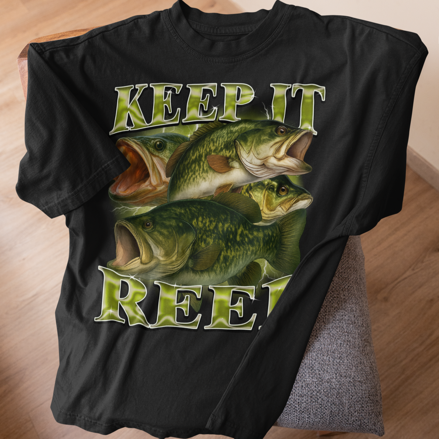 Keep It Reel Funny Bass T-shirt, Fisherman Shirts, Fish Lover Tee, Bootleg Retro Shirt