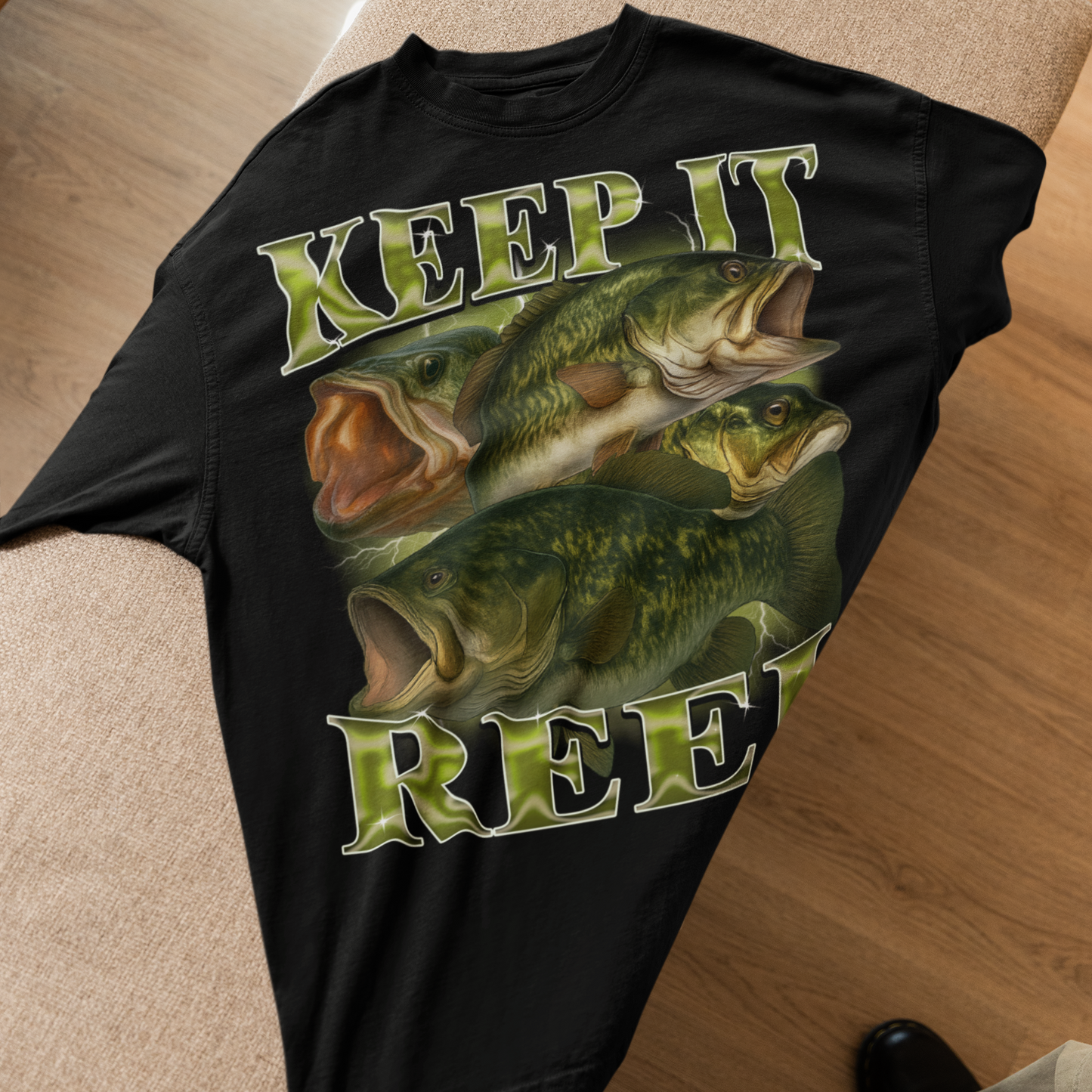Keep It Reel Funny Bass T-shirt, Fisherman Shirts, Fish Lover Tee, Bootleg Retro Shirt