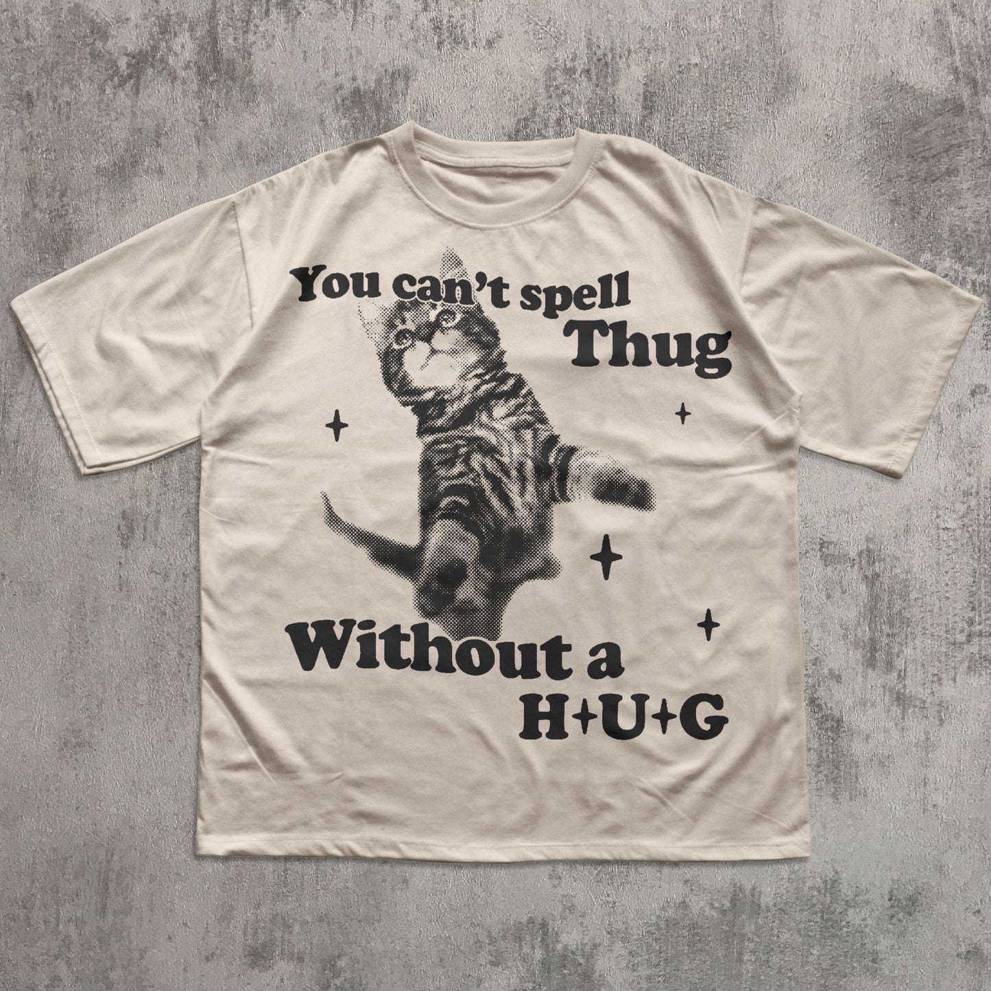 You Can't Spell Thug Without A Hug Funny Graphic Cat Shirt, Silly Cats T-shirt, 90s Retro Vintage Kitten Tee