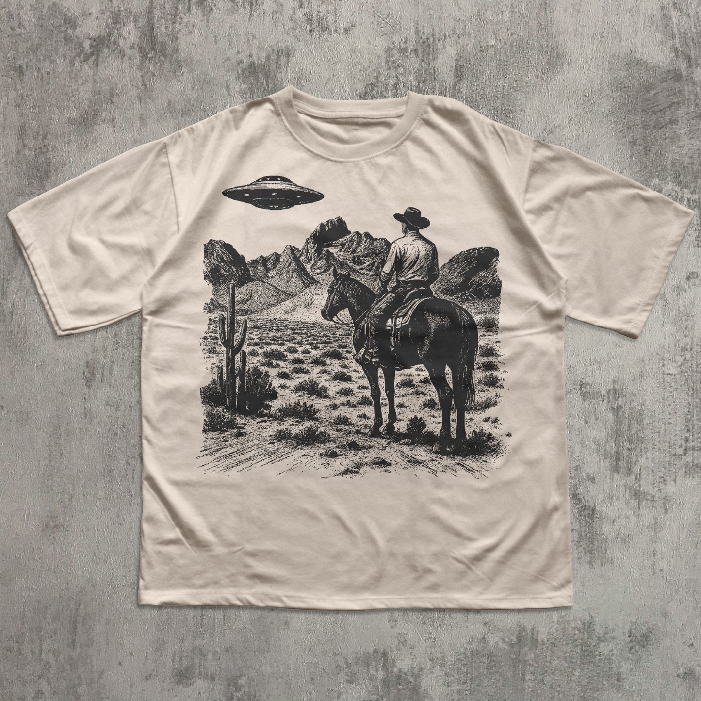 Western Cowboy UFO Tshirt, Vintage Cowboy Alien T-shirt