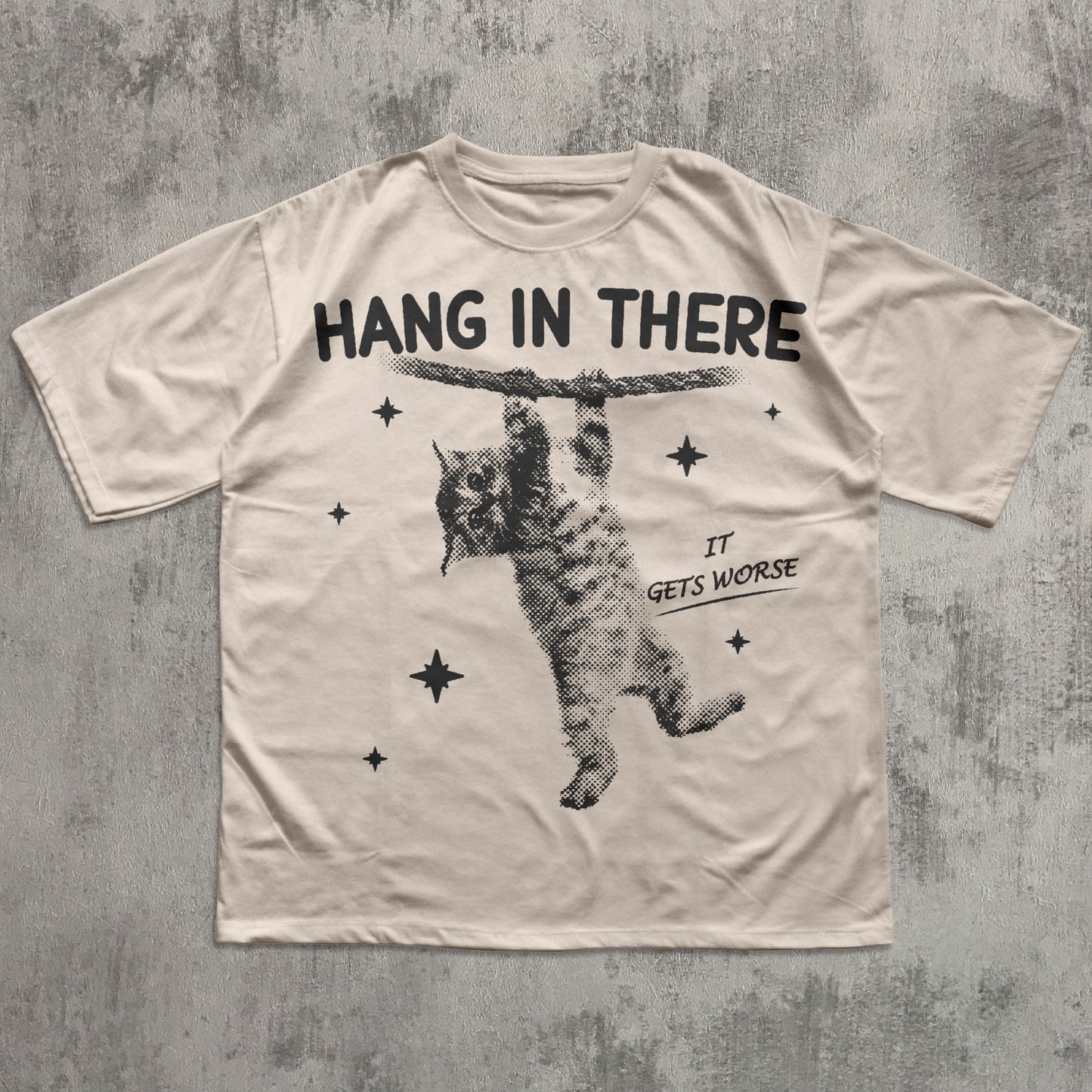 Hang In There It Gets Worse Funny Cat Shirt, Y2k Retro Cats T-shirt, Vintage Graphic Tee, Silly Kitten Tshirt