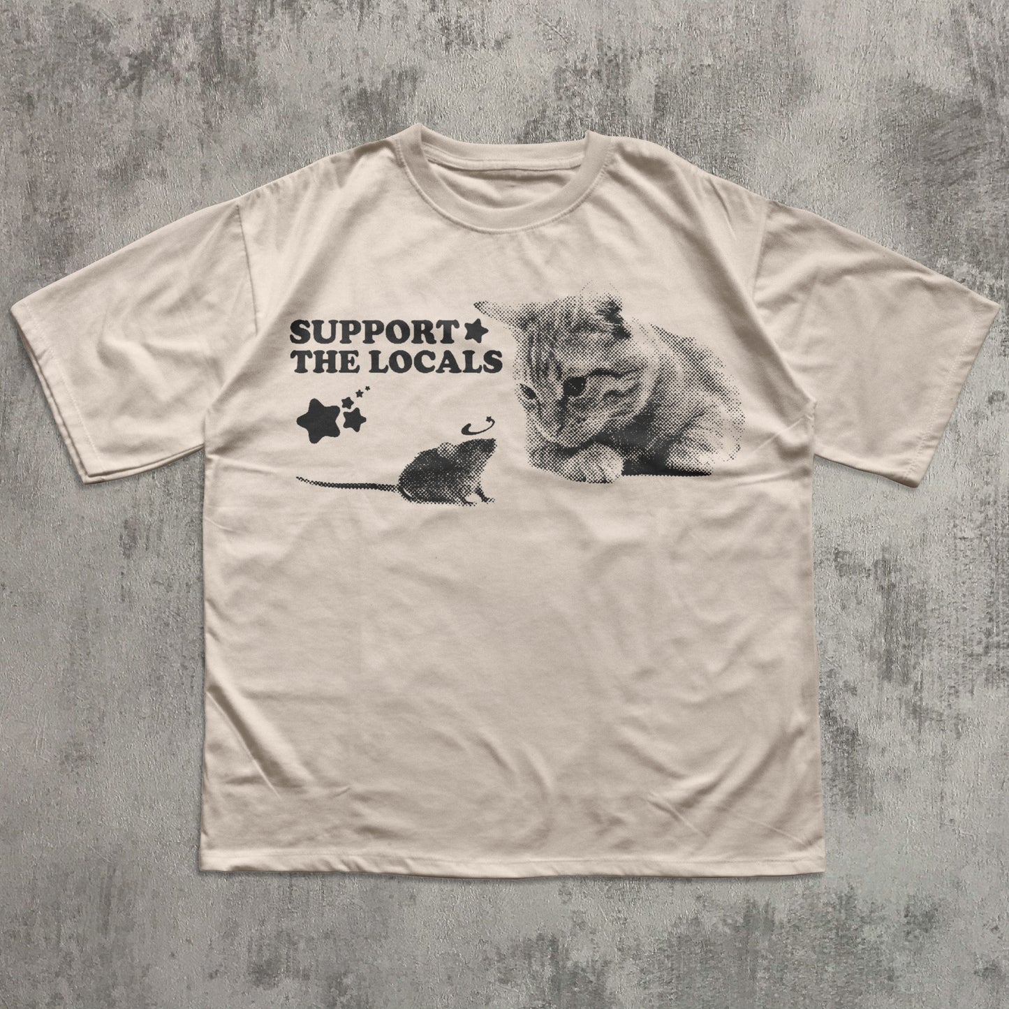 Support The Locals Y2k Cat And Mouse T-shirt, Vintage Graphic Cats Tee, Retro Kitten Shirt