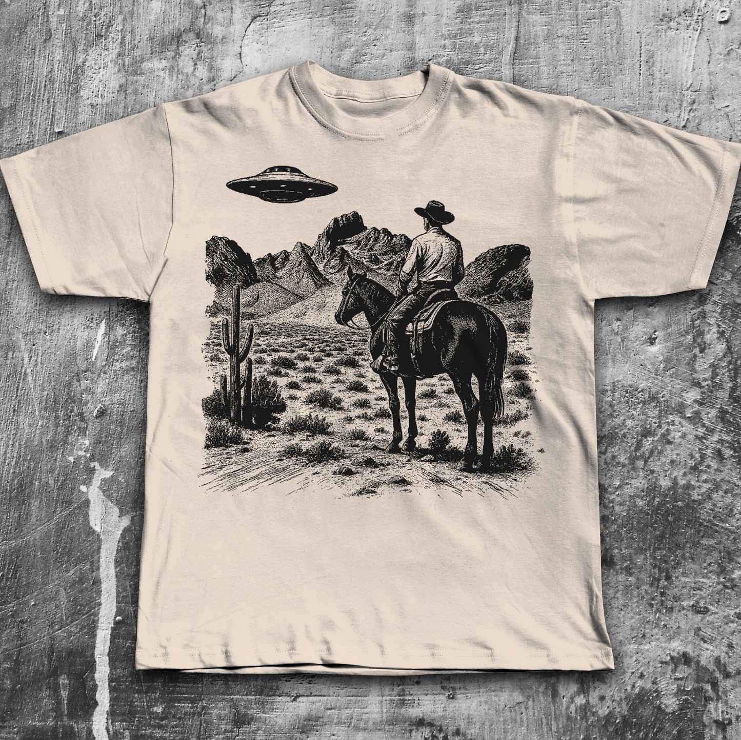 Western Cowboy UFO Tshirt, Vintage Cowboy Alien T-shirt