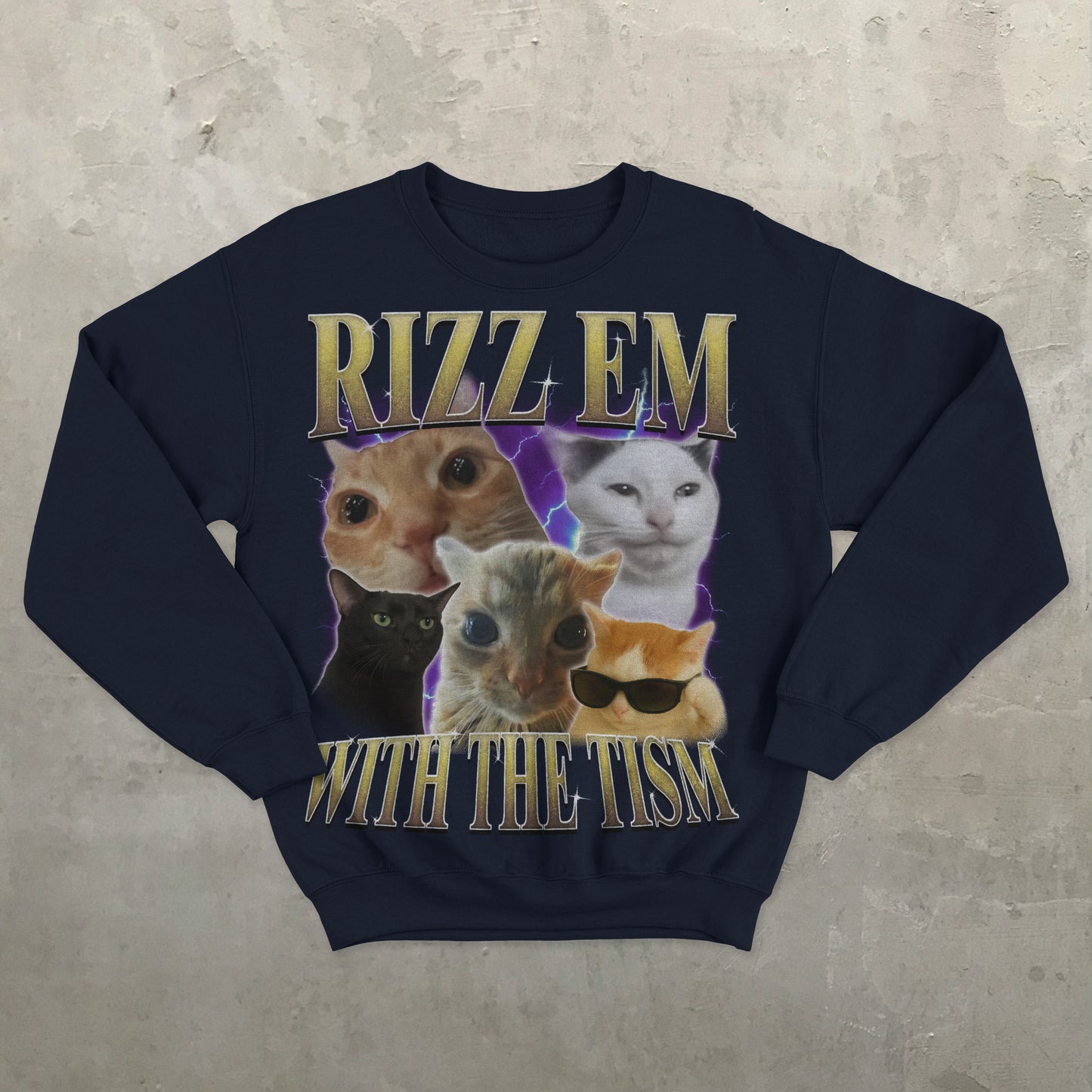 Rizz Em With The Tism Funny Cats Sweatshirt, Meme Sweater, Silly Cat Sweatshirts, Ugly Sweaters
