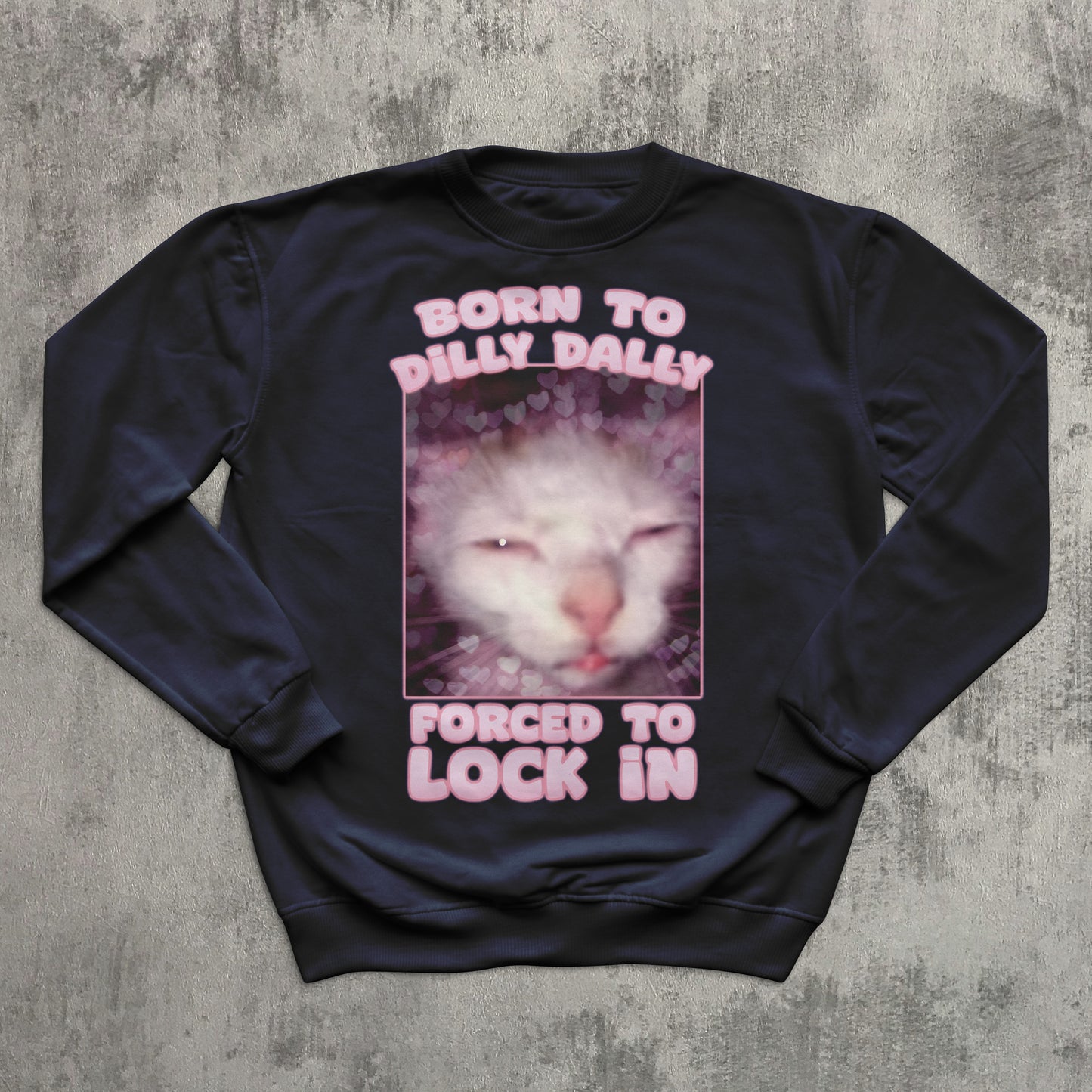Born to Dilly Dally Forced To Lock In Funny Cat Meme Sweatshirt, Silly Cats Sweater, Ugly Sweathirts