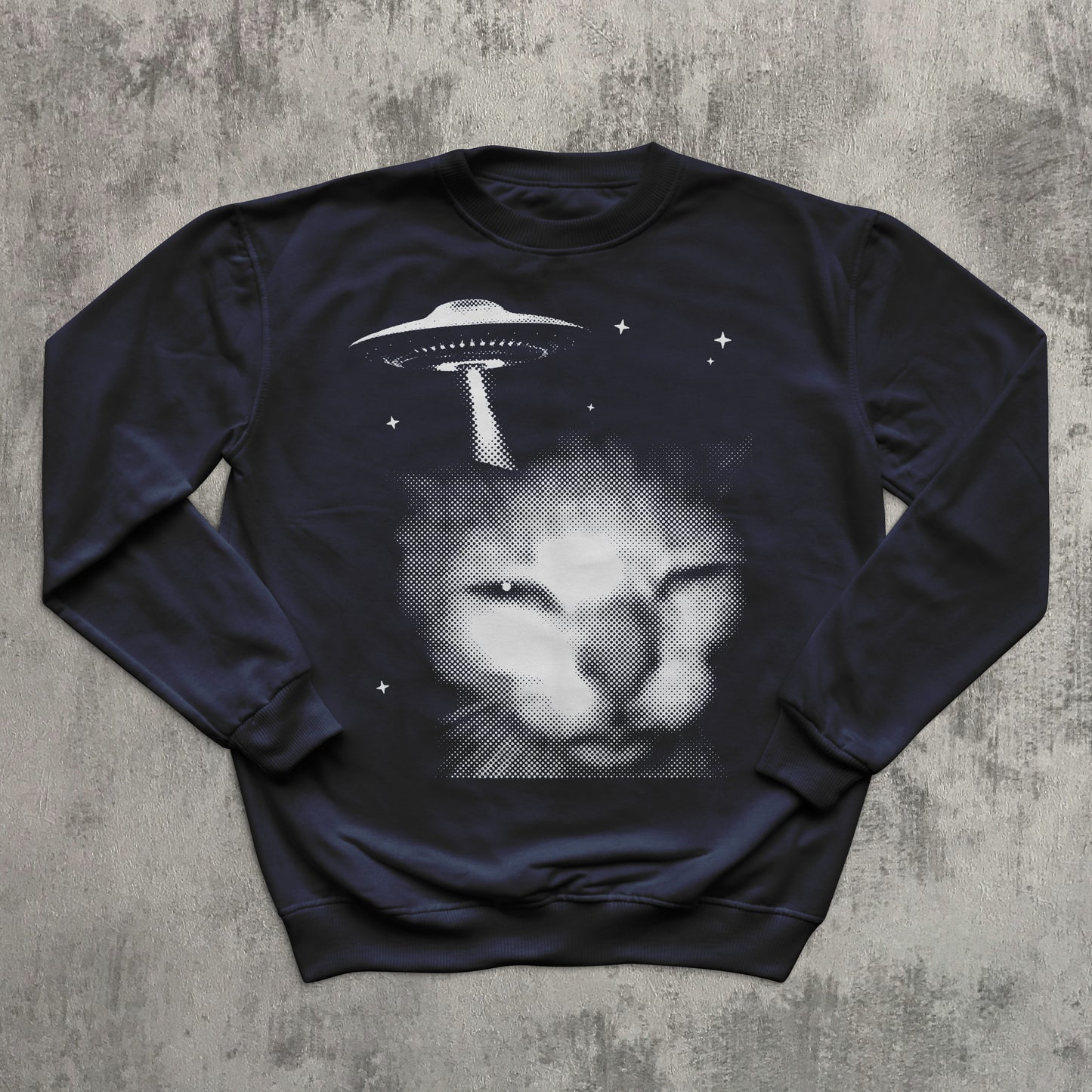 Funny Cat Alien Invasion Graphic Sweatshirt, Y2k Retro Sweater, Ugly Sweaters, Weird Cats Top