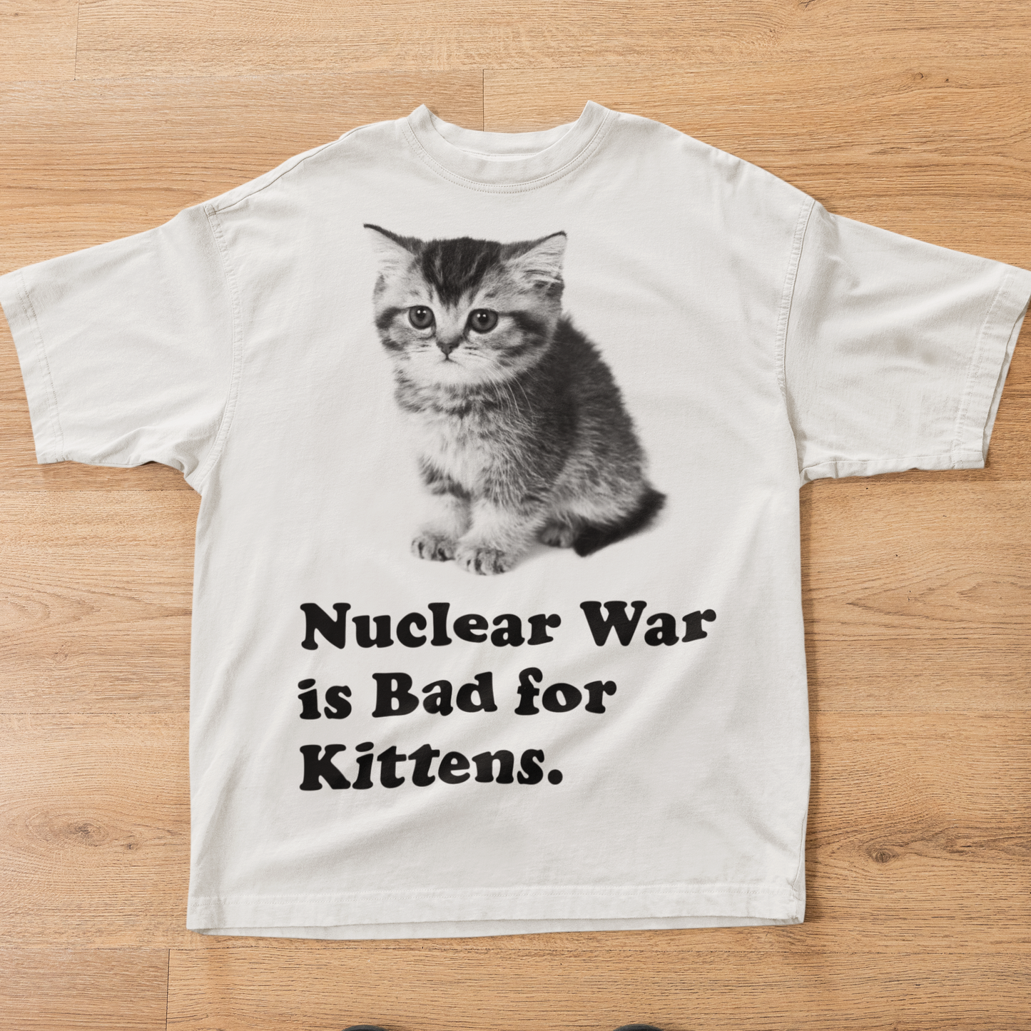 Nuclear War is Bad for Kittens Funny Cat Meme T-shirt, Silly Cats Shirt, Y2k Retro Kitten Tee