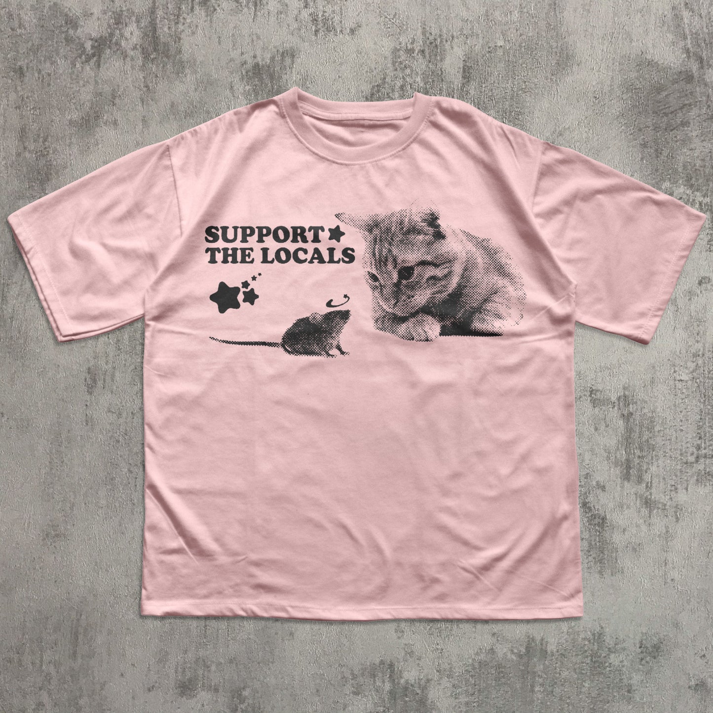 Support The Locals Y2k Cat And Mouse T-shirt, Vintage Graphic Cats Tee, Retro Kitten Shirt
