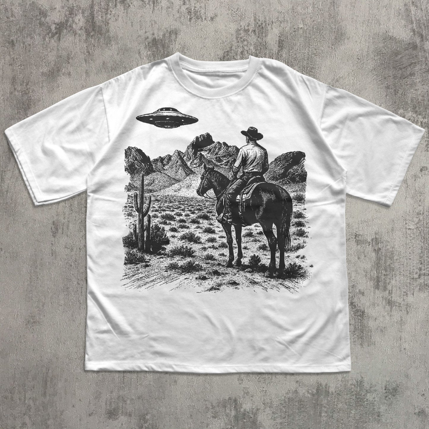Western Cowboy UFO Tshirt, Vintage Cowboy Alien T-shirt