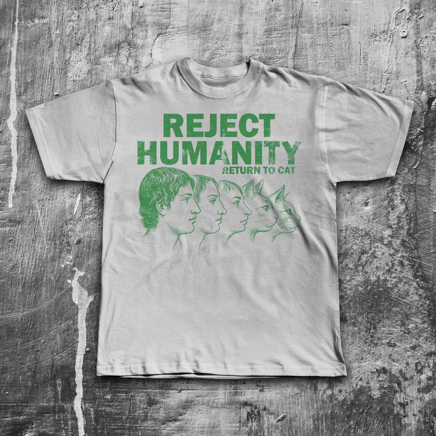 Reject Humanity Return to Cat Shirt, Weird Graphic Tee, Feline Evolution Meme T-Shirt, Gift for Men and Women, Ironic Shirts,