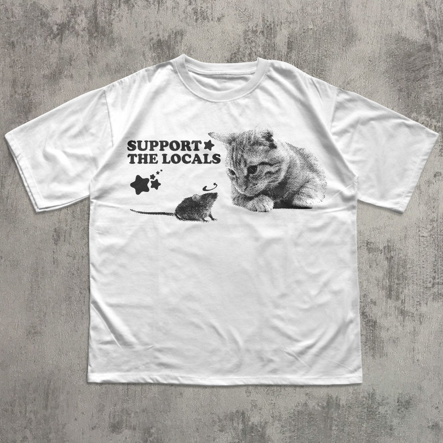 Support The Locals Y2k Cat And Mouse T-shirt, Vintage Graphic Cats Tee, Retro Kitten Shirt