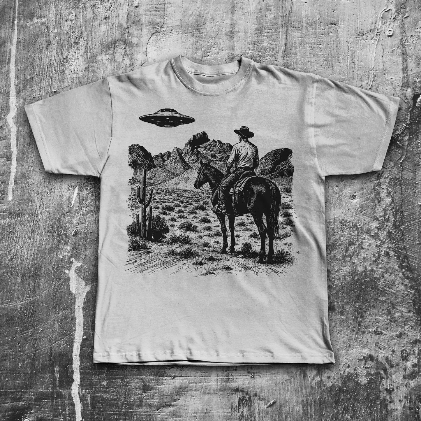 Western Cowboy UFO Tshirt, Vintage Cowboy Alien T-shirt