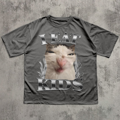 I Eat Kids Funny Cat Meme T-shirt, Silly Cats Shirt, Unhinged Clothes, Brainrot Shirts, Kitten Tshirt