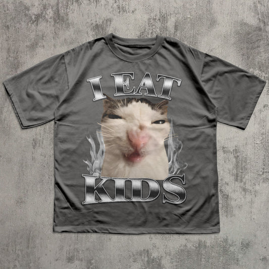 I Eat Kids Funny Cat Meme T-shirt, Silly Cats Shirt, Unhinged Clothes, Brainrot Shirts, Kitten Tshirt
