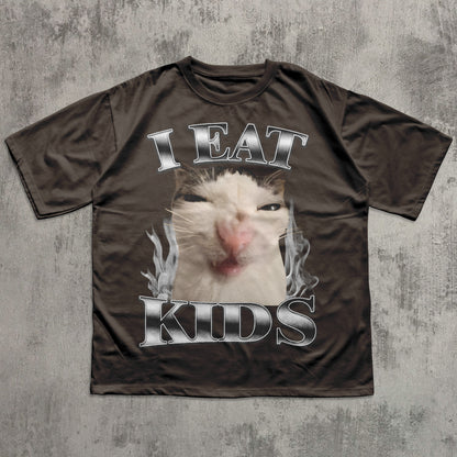 I Eat Kids Funny Cat Meme T-shirt, Silly Cats Shirt, Unhinged Clothes, Brainrot Shirts, Kitten Tshirt