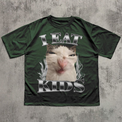 I Eat Kids Funny Cat Meme T-shirt, Silly Cats Shirt, Unhinged Clothes, Brainrot Shirts, Kitten Tshirt