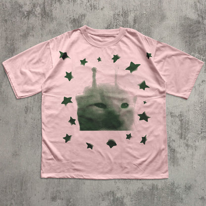 funny alien cat graphic t-shirt