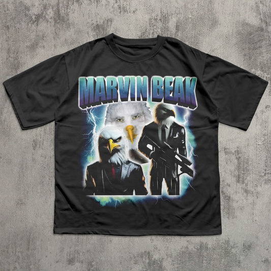 funny brainrot black t-shirt with graphic design of an eagle and text on a textured gray background