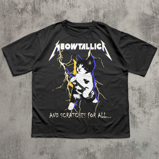 Meowtallica and Scratches for All  Funny Cat Meme T-Shirt