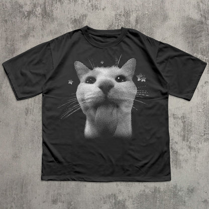 Y2k Retro Freaky Cat T-shirt, Vintage Graphic Tee, Silly Cats Shirt