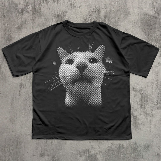 Y2k Retro Freaky Cat T-shirt, Vintage Graphic Tee, Silly Cats Shirt