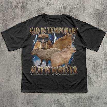 Sad Is Temporary Slay is Forever 90s Retro T-Shirt, Vintage Capybaras Shirt