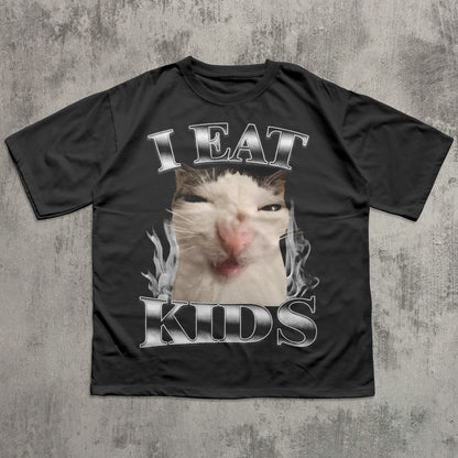 I Eat Kids Funny Cat Meme T-shirt, Silly Cats Shirt, Unhinged Clothes, Brainrot Shirts, Kitten Tshirt