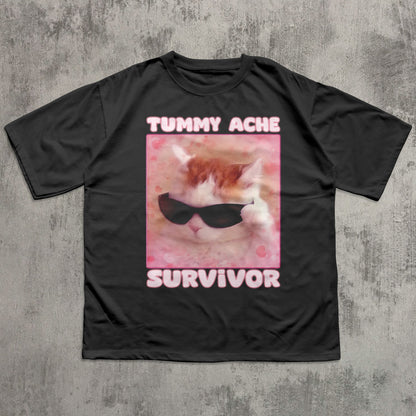 Tummy Ache Survivor Funny Cat Meme T-shirt