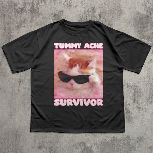 Tummy Ache Survivor Funny Cat Meme T-shirt
